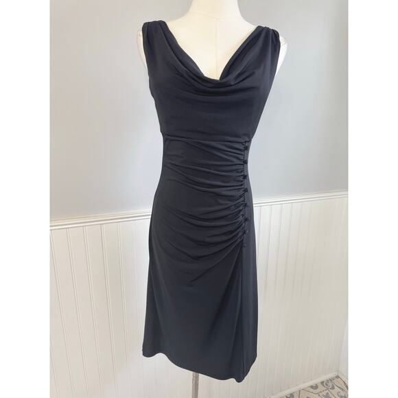 White House | Black Market Drape V Neck Dress With Ruching and Buttons Size 2 - Picture 1 of 5